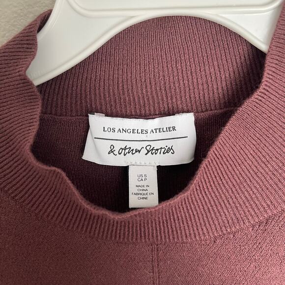 & Other Stories Brown Cropped Lace Up Mock Neck Sweater Top (Small) - Picture 3 of 10